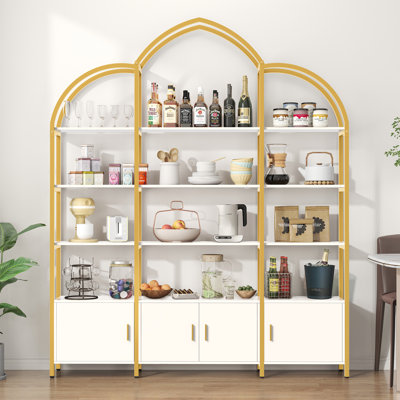 Arched Bookshelves And Bookcases: Triple Wide 5-tier Large Open Bookshelf, Etagere Bookcase With Display Shelf For Home Office