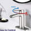 Robinet de lavabo de salle de bain en nickel brossé - poignée simple moderne avec plaque de pont et trop-plein pour salle de bain-121677796