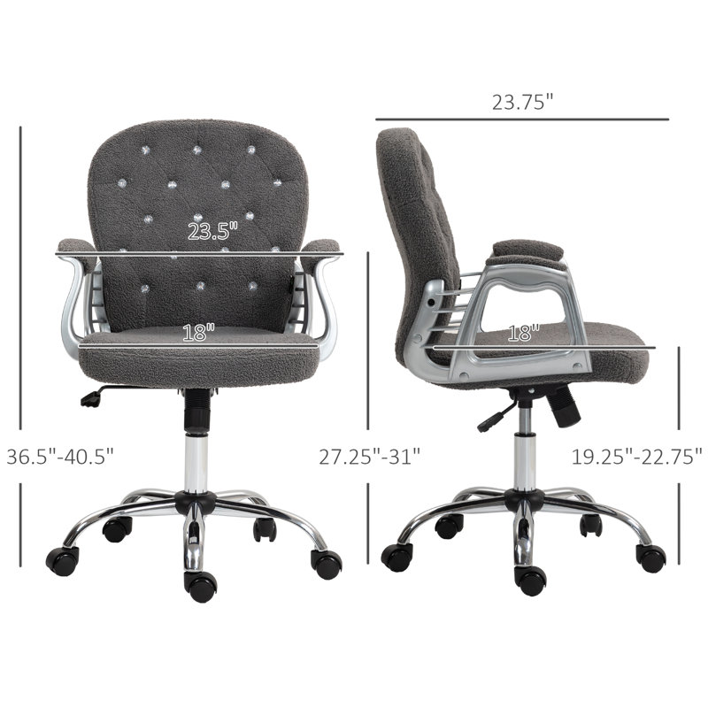 Chaise de bureau réglable avec accoudoirs, confort moelleux et style glamour pour le bureau à domicile, Gris foncé