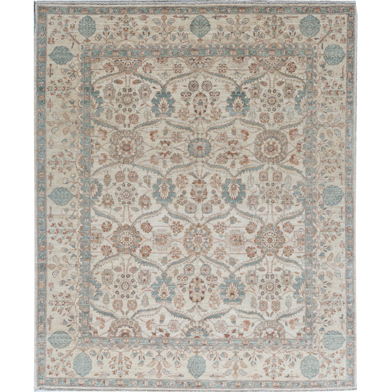 Aryana Hand-Knotted High-Quality Ivory/Teal/Brown Area Rug