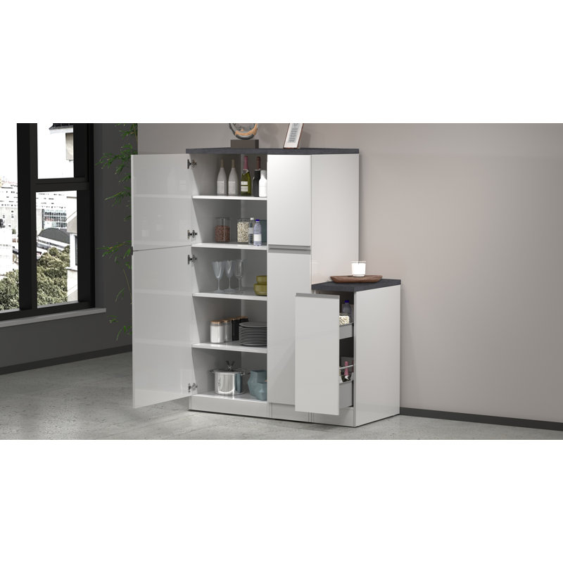 Pameal Kitchen Pantry, Gray/White