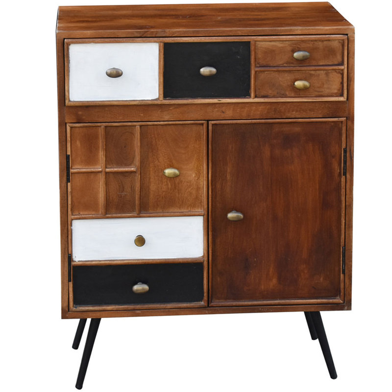 Commode en bois de manguier Sekani avec 1 tiroir et 2 portes