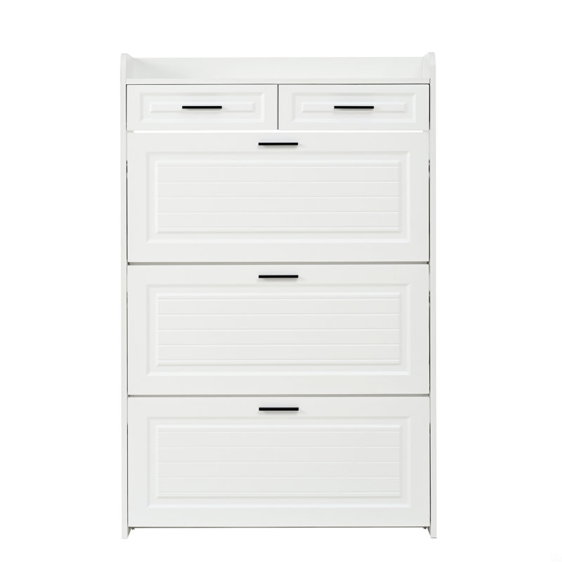 Deux tiroirs, trois portes pliantes, grande armoire à chaussures de rangement, Blanc