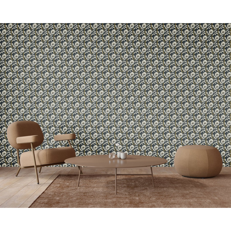 Woodland Bloom - Floral Wallpaper, Soot, Faux Grasscloth, Non-pasted
