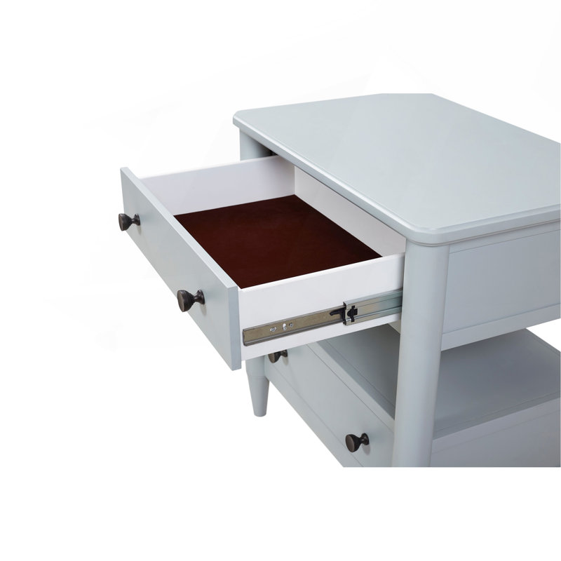 Table de chevet ouverte finition océan avec 2 tiroirs, Bleu clair
