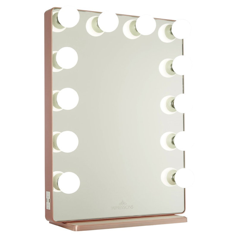 Miroir de salle de bain Hollywood Glow XL 2.0 avec 12 ampoules à intensité variable, Or rose, Ampoules DEL transparentes