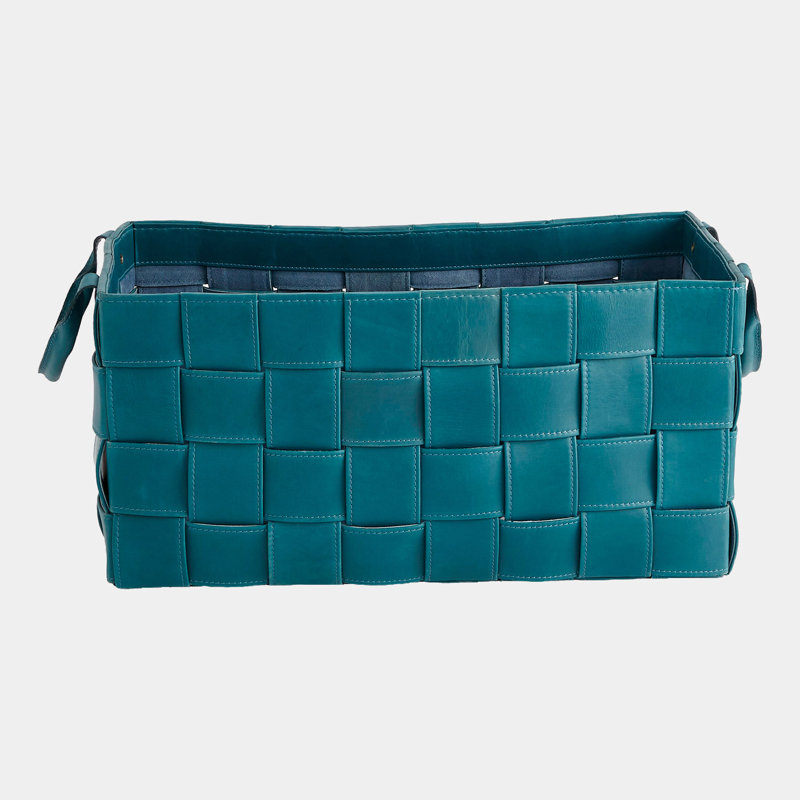 Soft Woven Leather Basket-Orange-Lg, Blue, 12" H x 12" W x 24" D