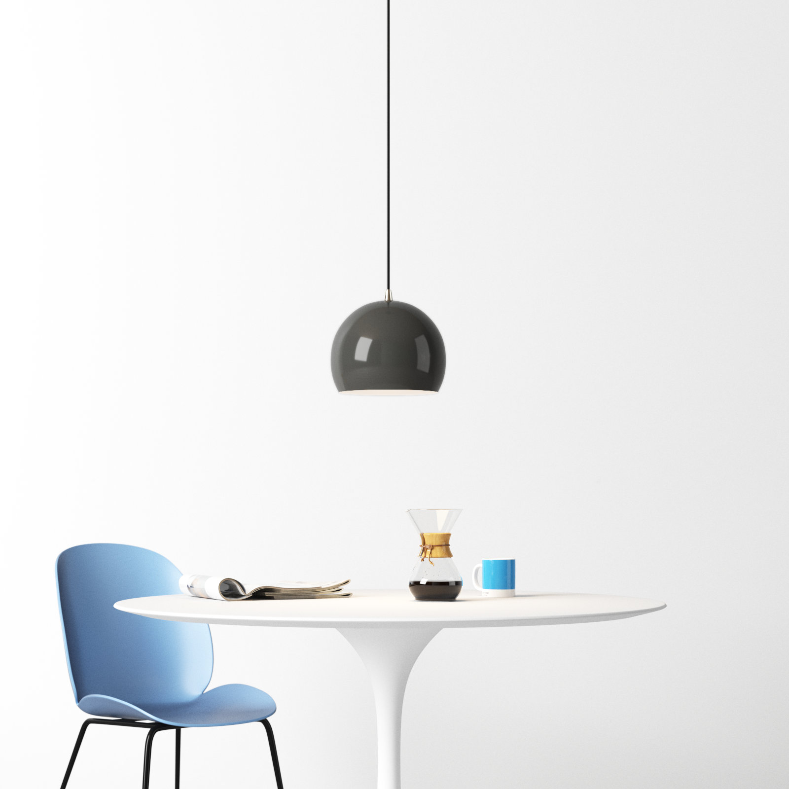 Schultz Dimmable Globe Single Light Pendant, Shiny Dark Gray
