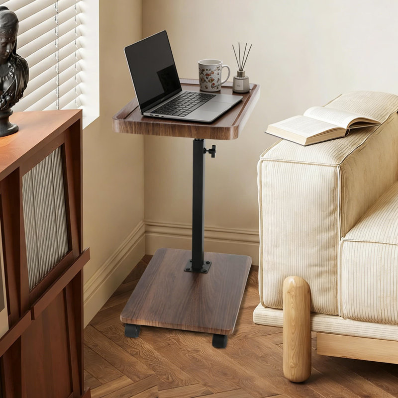 Adjustable C-Shaped End Table With Wheels - Height Adjustable Side Table With Rotating Top For Sofa, Bed, Living Room, Home Office, And TV Tray Use
