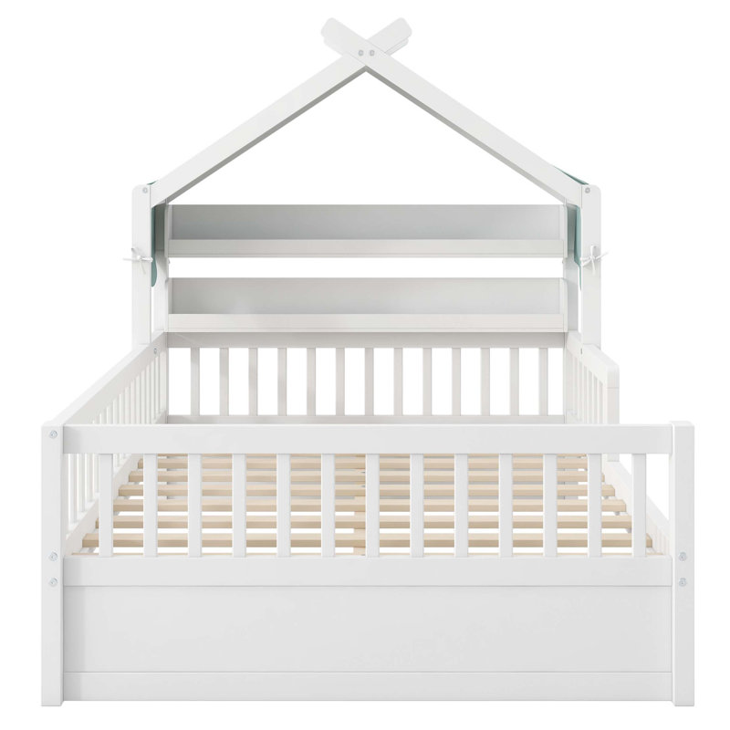 Lit en bois avec tablette de rangement intégrée, Blanc
