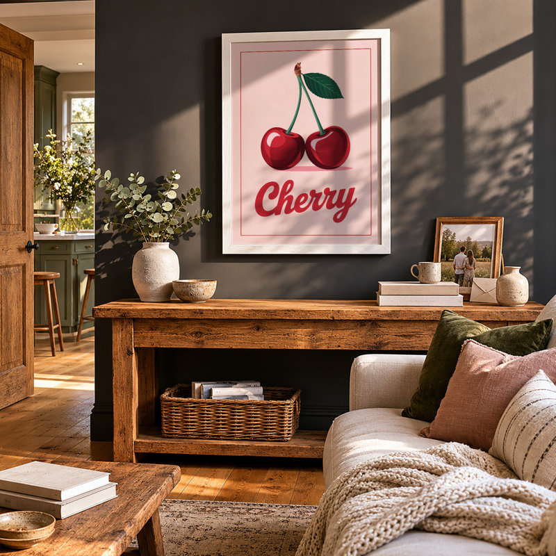 Cherry Typography Modern - Print, A3 - 42.0 x 29.7 cm, White