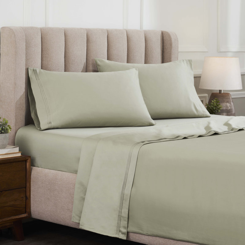 Certified Egyptian Cotton Deep Pocket Solid Luxury 1500 Thread Count Sheet Set, Sauge, Ensemble de draps pour lit double