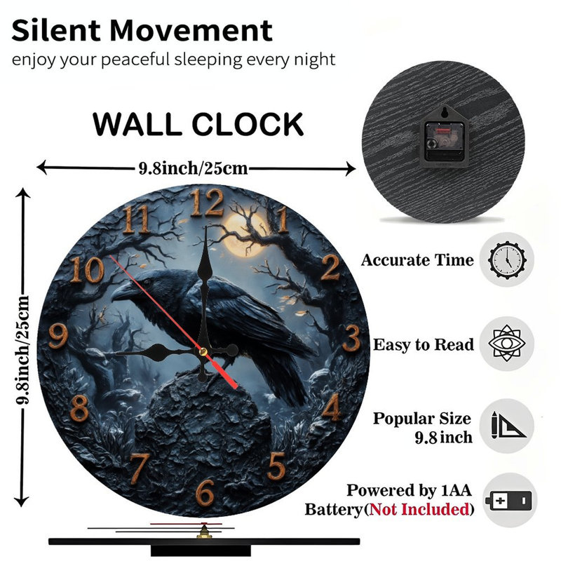 Horloge gothique avec corbeaux au clair de lune