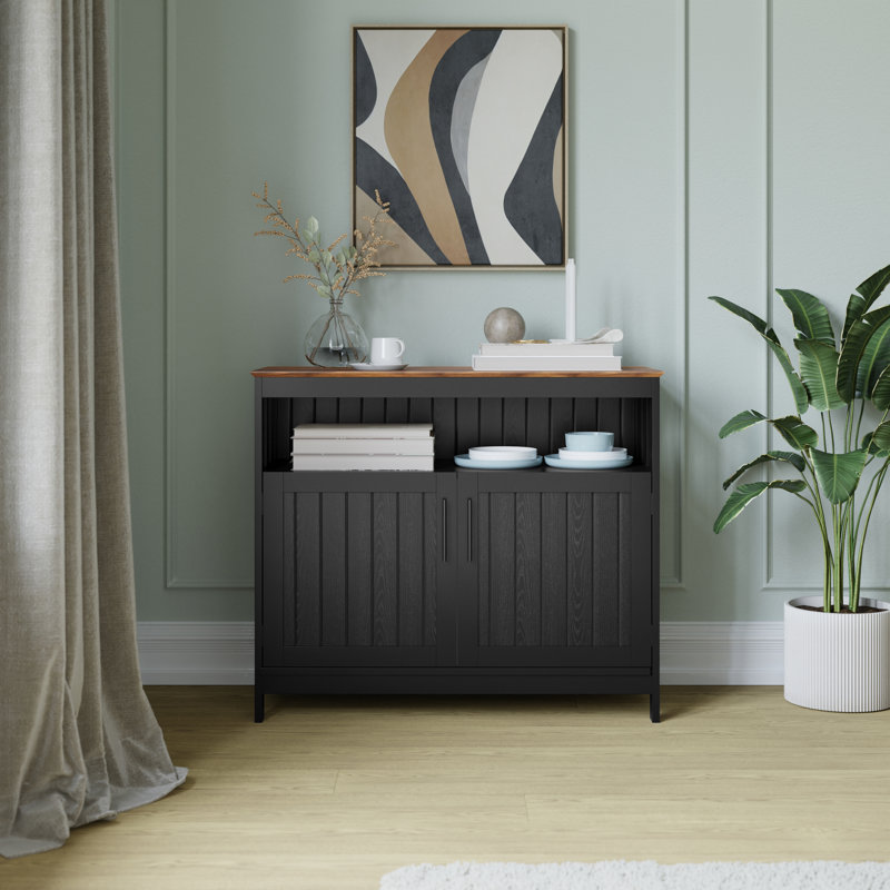 Buffet Quintavia Classic avec rangement ouvert et fermé, Noir