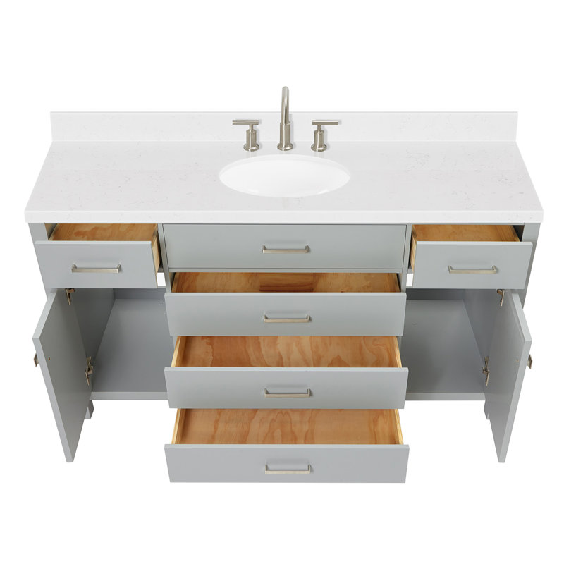 Macnair Single Bathroom Vanity with Quartz Top, Grey, 60"