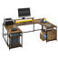  Bureau en U avec prises de courant et lumières DEL, bureau d'ordinateur réversible avec tiroirs et tablettes de rangement-281872197