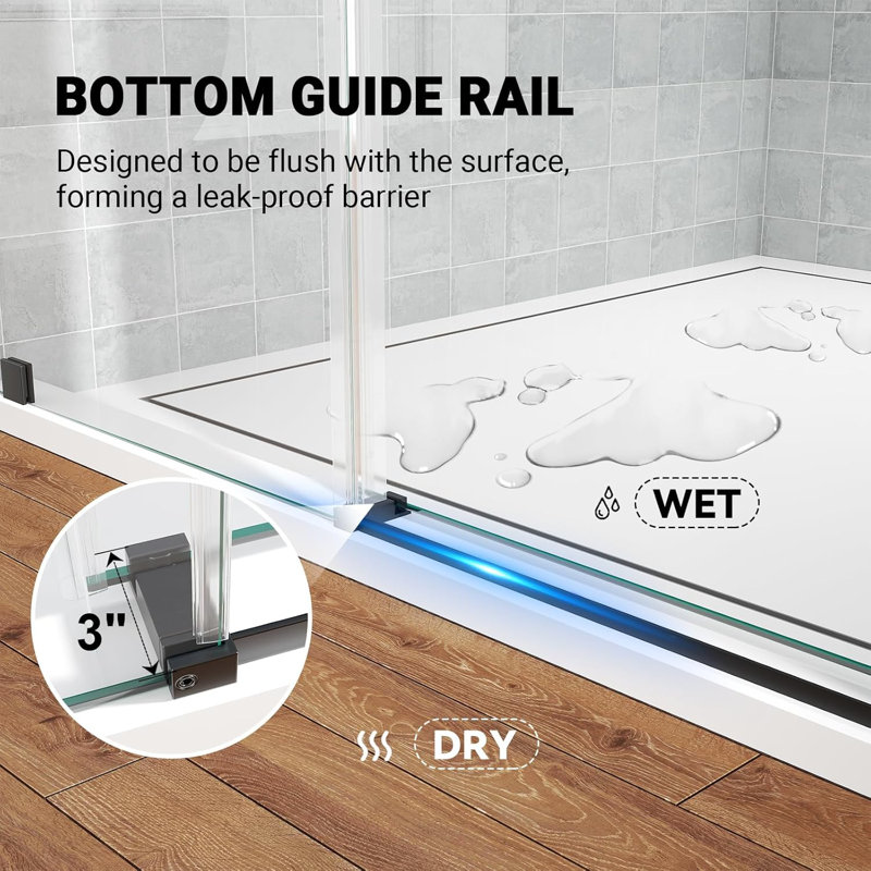 44–48" W x 76" H Frameless Single Sliding Shower Door with 5/16" Tempered Glass and Stainless Steel Hardware, Matte Black