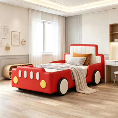 Twin Car-Shaped Low Upholstered Bed