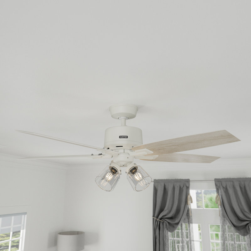 Gatlinburg Easy Install 5-Blade Standard Ceiling Fan With Lights and Remote, Matte White, 52"