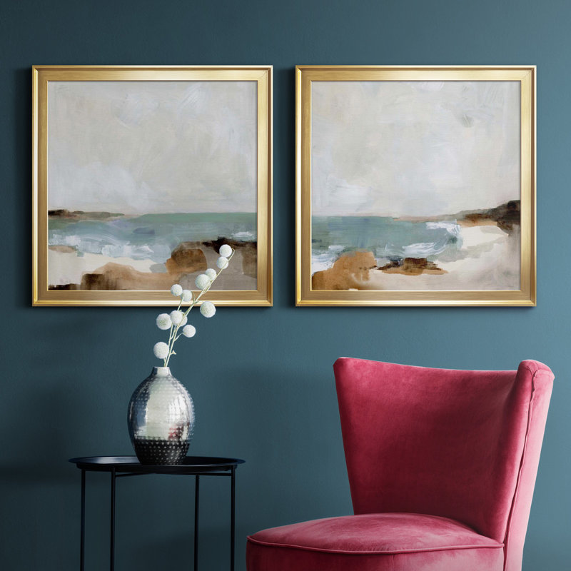 Ocean Sigh I Ocean Sigh I - ensemble de 2 cadres photo, H 17,5 po x l 35 po x P 1,5 po, Toile encadrée d'or, Pas de tapis