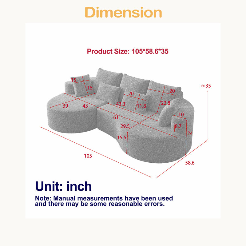Canapé modulaire surdimensionné rembourré Modern, Chenille beige, Orienté à gauche (vu de face)