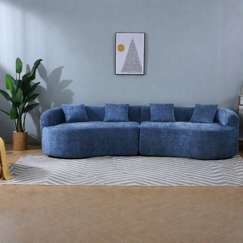 Compression Modern Curved Sofas, Blue Chenille Modular Sectional for Home