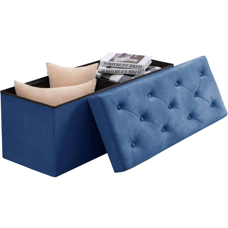 Velvet Storage Bench, Blue