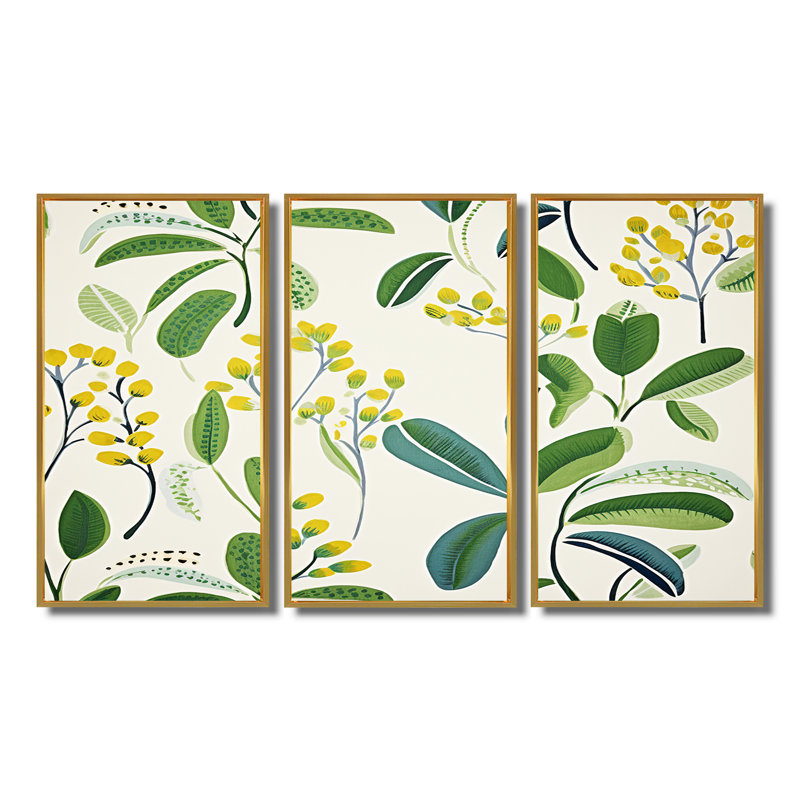 Gratton - Ensemble d'art mural feuilles, Cadre flottant doré, H 40 po x l 60 po x P 1 po