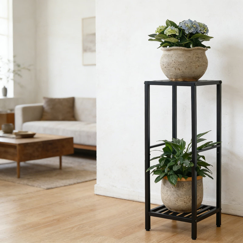 Support à plante en métal à 2 niveaux pour l'intérieur et l'extérieur