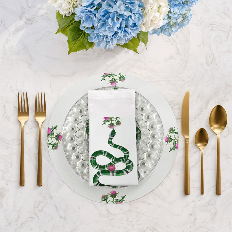 Thistle And Snake Cotton Sateen Dinner Napkins, Pink White