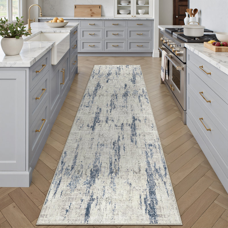Elroy Modern Abstract Machine Washable Area Rug with Non-Slip Backing, Runner 2' x 8'