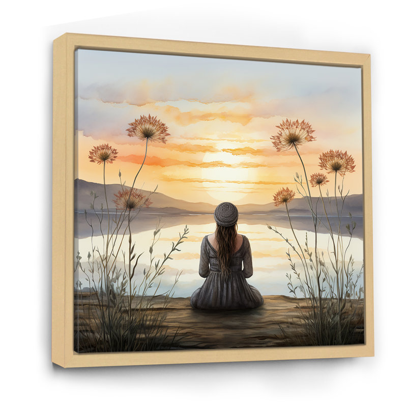 Meditation Serenity By The Lake 1 - Art mural méditation, Cadre flottant brun, H 30 po x l 30 po x P 1,5 po