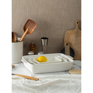 Ensemble de 3 plats de cuisson en céramique pour four Casserole Dish, blanc (15,6 po / 12,2 po / 8,9 po)