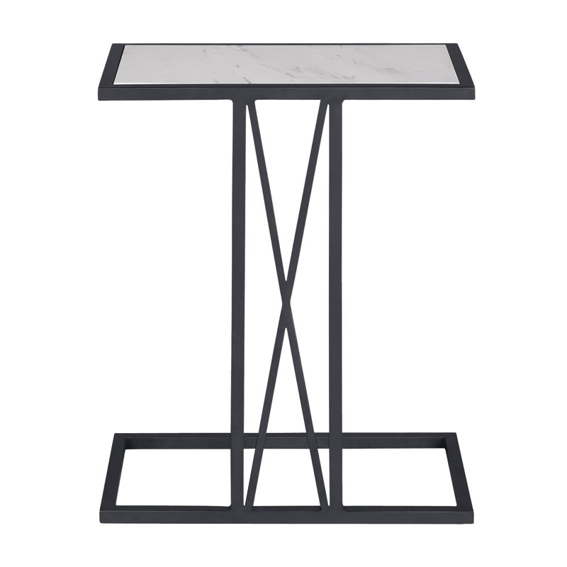 Medallion Marble Frame End Table, Flat Black