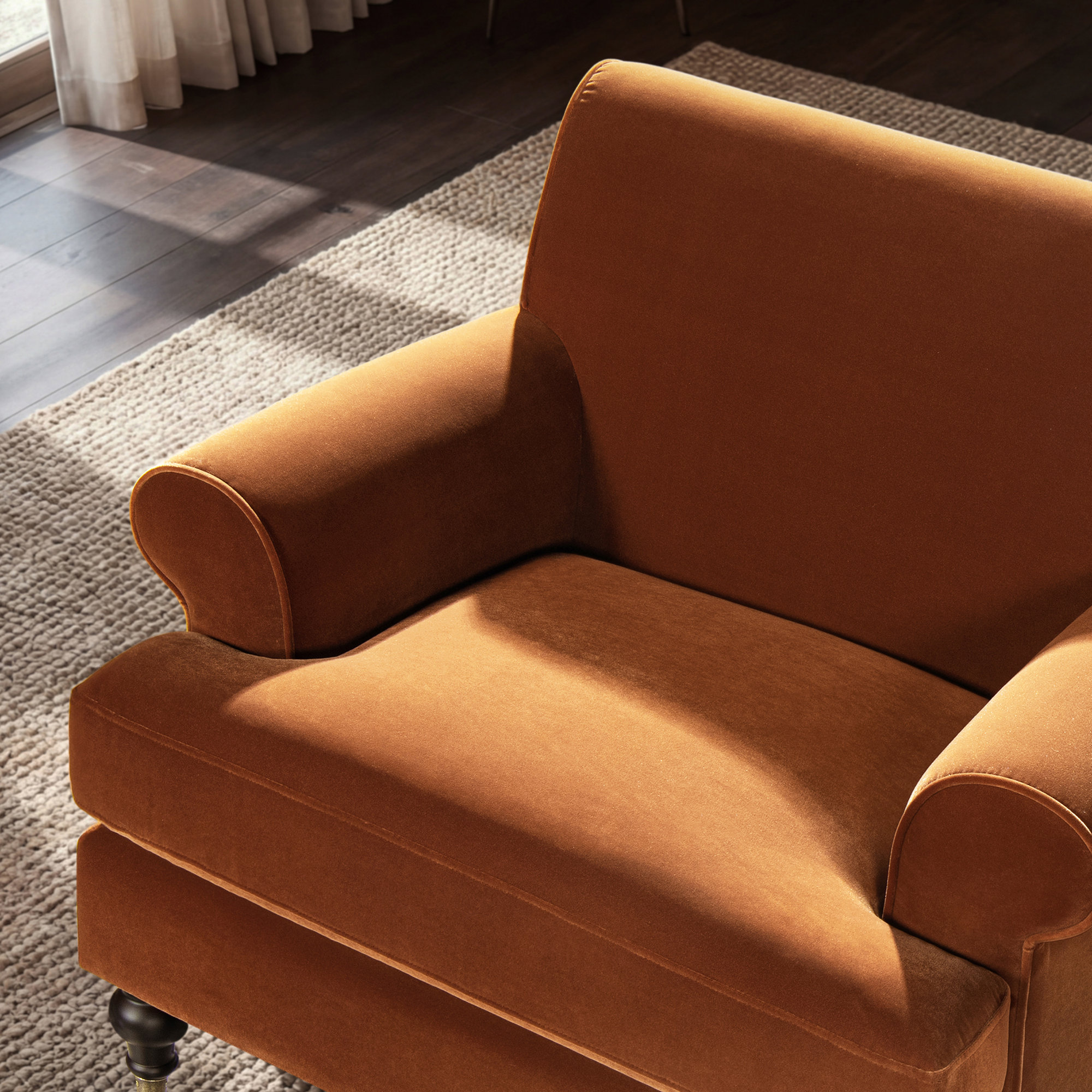 Harbor Upholstered Armchair, Burnt Orange Velvet