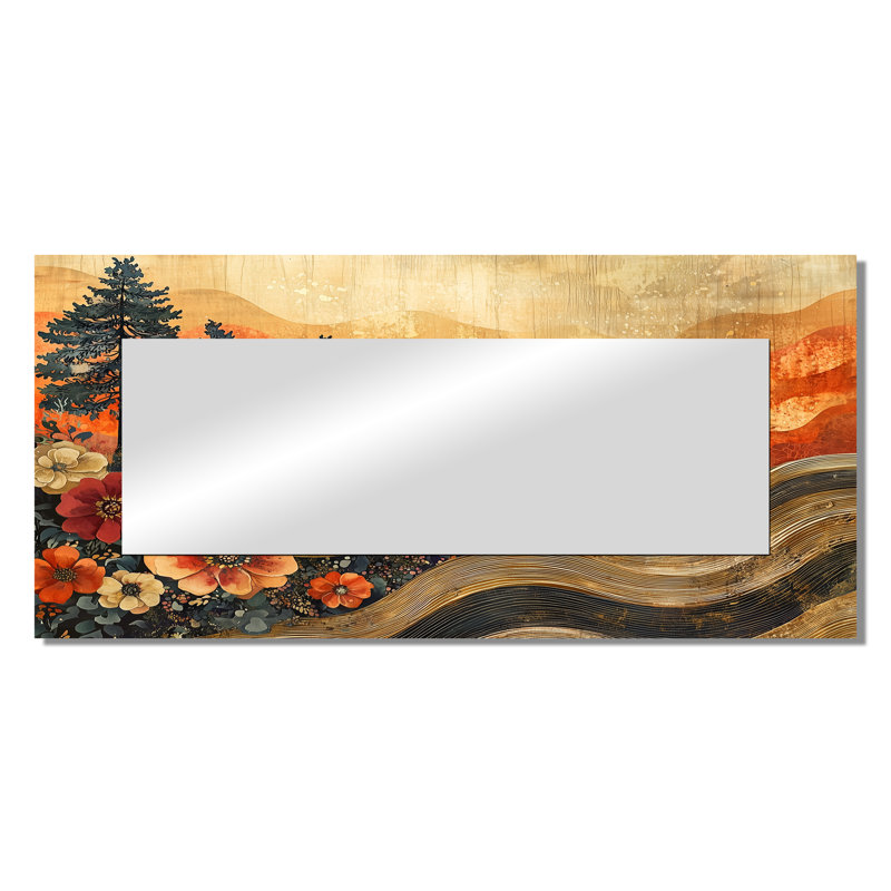 Fleurs saisonnières dans un paysage de campagne II - miroir champêtre pour décoration murale, 28" x 60"