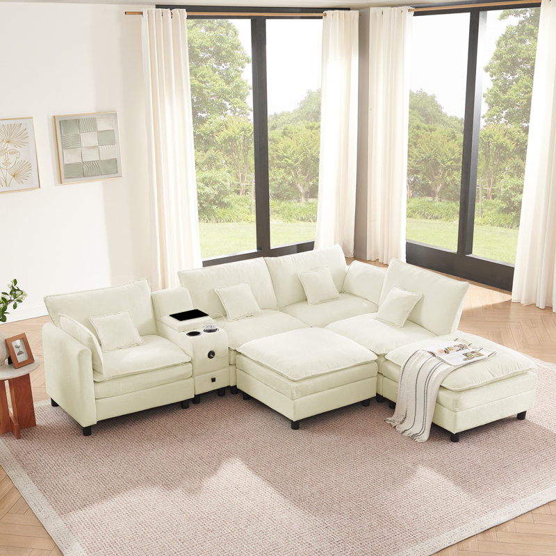 Modern Sectionals with Storage, Beige Foam Modular Sofa for Home, Beige
