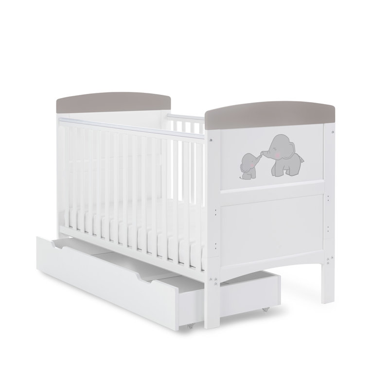 Grace Inspire Cot Bed & Underdrawer - Me & Mini Me Elephants, Grey