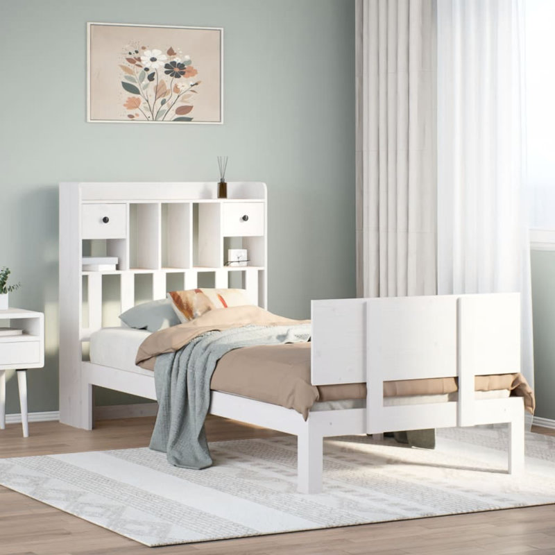 Remerton Solid Wood Bed, White, 90 cm W x 190 cm L