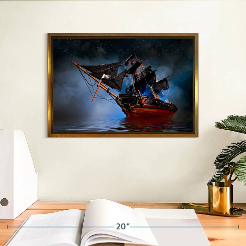 Bateau pirate, Cadre flottant doré, 13 po x 9 po