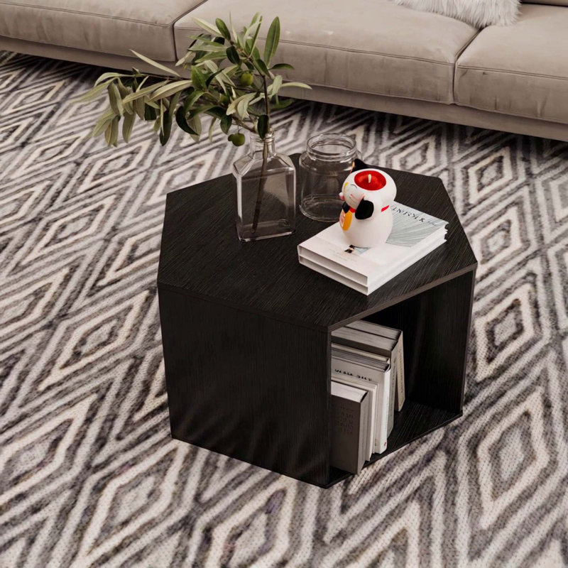 23.62"H Hexagonal Coffee Table Side Table(1Pc), Black Brown