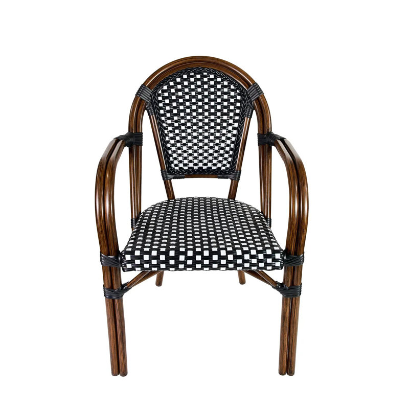 Chaise de patio française avec accoudoirs par Chivari, Noir / blanc / noir / brun
