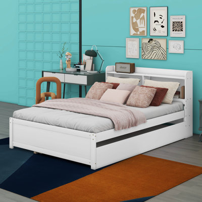 Platform Bed with Trundle and Storage Shelves