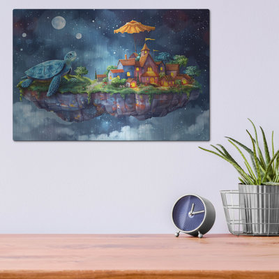 Art mural en métal Bay Isle Home «Floating Island Of Turtles 2» par Momart