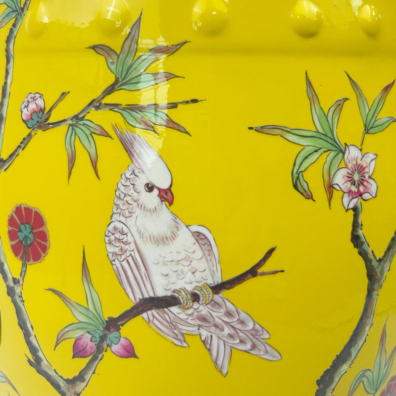 Tabouret en céramique fleur et oiseau