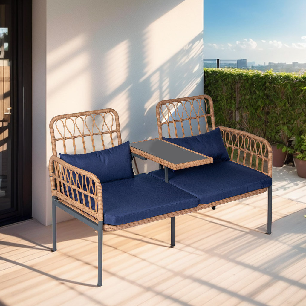 Latitude Run® Lotis 53.9" Wide Outdoor Wicker Loveseat with Cushions & Reviews | Wayfair