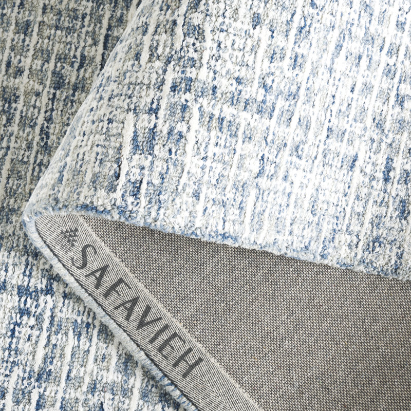 Leenhardt Hand Tufted Viscose Wool Cotton With Latex Rug in Blue/Ivory, Rectangle 5' x 8'