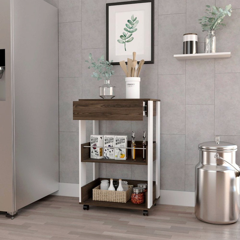 Chariot de cuisine moderne H 35 po, quatre roulettes, trois tablettes