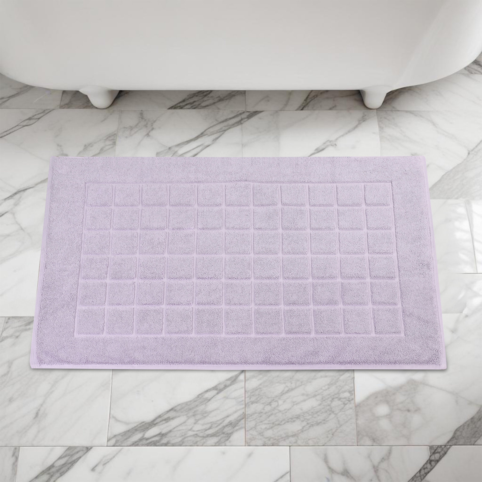 Nora Cotton Terry Solid Absorbent Thick Checkered Washable 2 Piece Bath Mat Set, Purple