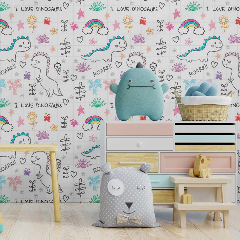 Rouleau de papier peint auto-adhésif L 8,5 pi x l 24 po Mahomet Little Dinosaurs